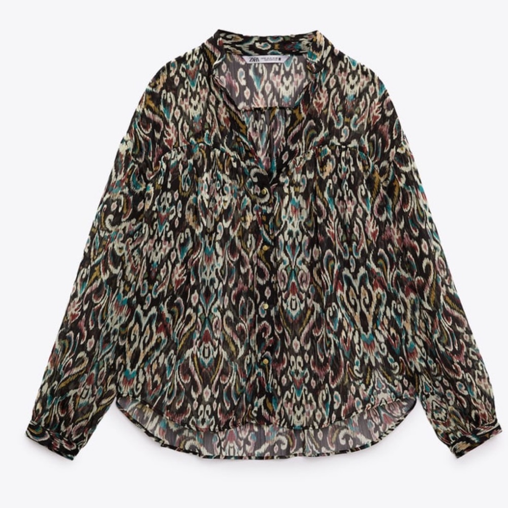 ZARA PRINTED SHIRT WITH METALLIC THREAD SIZE M NWT